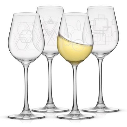 JoyJolt Geo Crystal White Wine Glasses - 14 oz - Set of 4 European Crystal  Wine Glasses