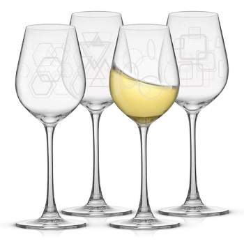 JoyJolt Geo Crystal White Wine Glasses - 14 oz - Set of 4 European Crystal Wine Glasses