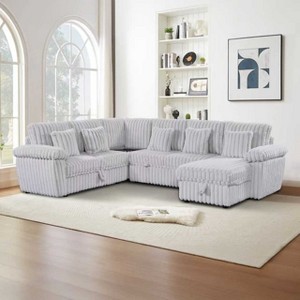 GDFStudio Esom 110" Corduroy Sectional Sofa with Convertible Sleeper and Storage Chaise - 1 of 4