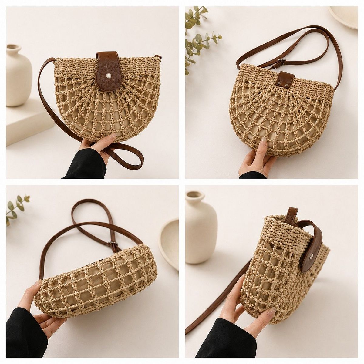 Alilang Woven Straw Crescent Crossbody Handbag with Adjustable Shoulder Strap - thumbnail 8
