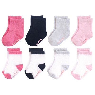 Luvable Friends Baby Girl Fun Essential Socks, Black Pink, 12-24 Months