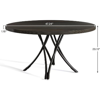 Modern Black Round Wood Dining Table with Metal Legs, 47-Inch