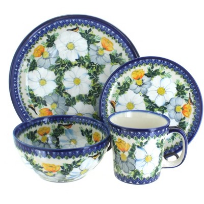 Blue Rose Polish Pottery Goldfinch 16 Piece Dinnerware Set