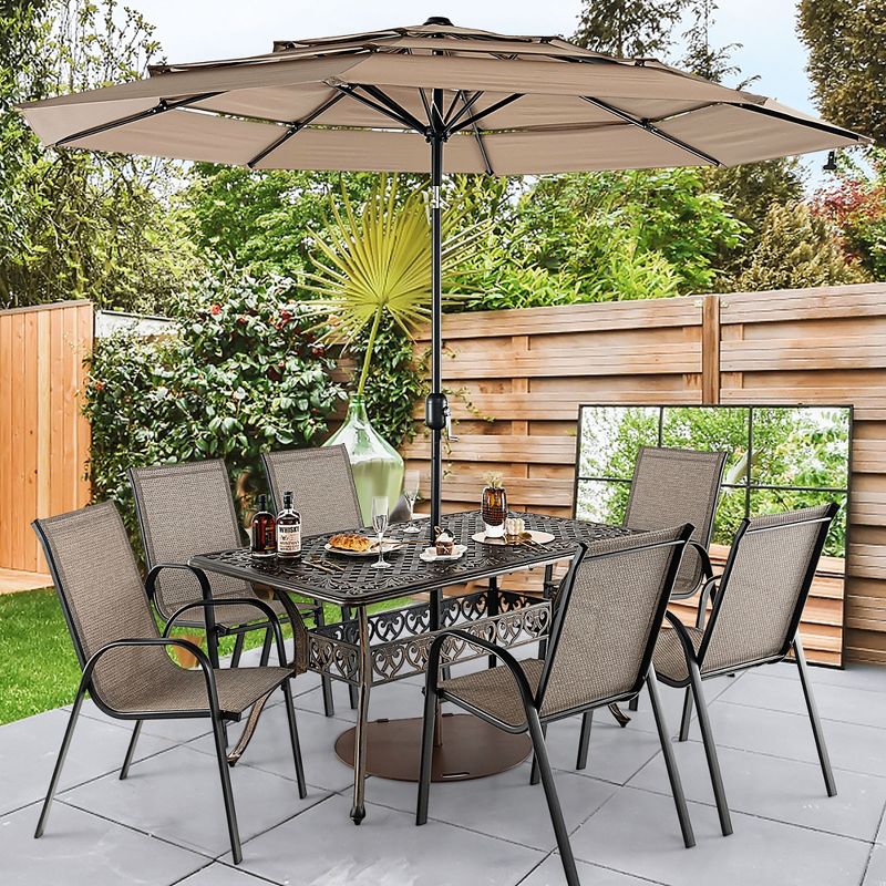 Costway 59'' Outdoor Dining Table All-Weather Cast Aluminum Umbrella Hole 6 Person Bronze, 4 of 11