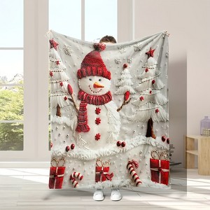 Lomsoe Christmas Snowman & Tree Flannel Blanket - Cozy, Soft, Warm, Anti-Pilling | Perfect for Sofa, Bed, Office, Travel, Christmas Decor. - 1 of 4