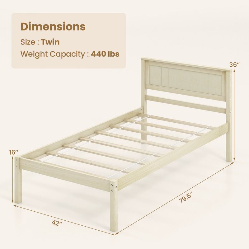 Costway Full/Queen/Twin Size Wooden Platform Bed Frame with Headboard Mattress Foundation Natural, 4 of 10