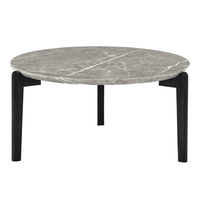FONTOI 36" Coffee Table with Imitation Marble Tabletop, Compact Side Table with 3 Legs for Living Room, Office, Home, Black&Gray, 36"*18"*36"