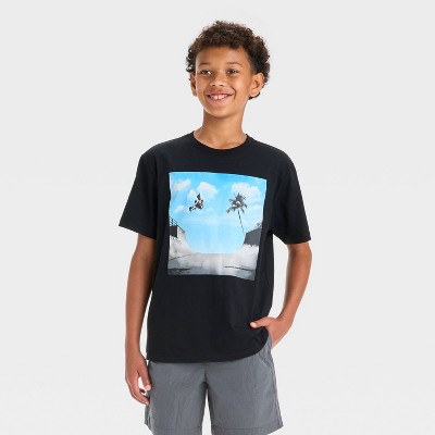 Boys' Mad Engine Short Sleeve Skatepark Palm Trees Graphic T-Shirt - Black