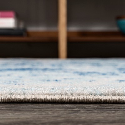 Dune Cream and Blue Abstract 2' x 8' Synthetic Runner Rug