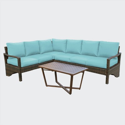 Leisure Made Augusta 5pc Wicker Sectional in Spa Blue Fabric