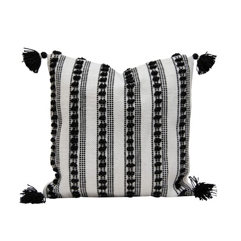 18X18 Inch Hand Woven Pillow Black Cotton With Polyester Fill - Foreside  Home & Garden