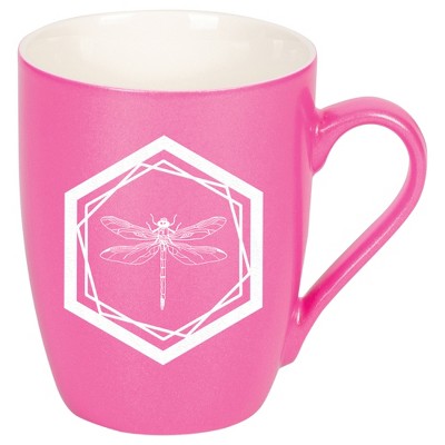 Elanze Designs 10 Ounce Ceramic Decorative Laser Engraved Geometric Design Giftable Novelty Tea Coffee Cup Mug Princess Pink Dragonfly