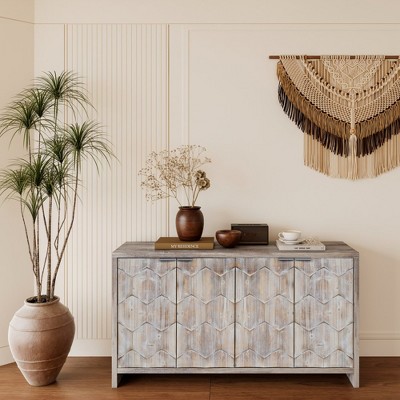 Sideboard Buffet Cabinet, Kitchen Pantry Storage Cabinet With 4 Metal Door Handles, Interior Adjustable Shelves