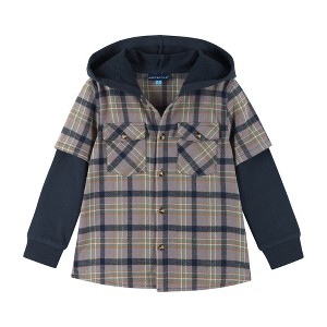 Andy & Evan  Toddler  Brown Plaid/Navy Twofer Hoodie. - 1 of 2