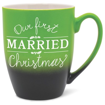 Elanze Designs Our First Married Christmas Two Toned Ombre Matte Green and Black 12 ounce Ceramic Stoneware Coffee Cup Mug