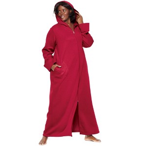 Dreams & Co. Long Hooded Fleece Sweatshirt Robe - 1 of 4