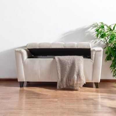 Alilang 46.50 inches Tufted Upholstered Storage Bench with Hidden Compartment and Soft Padded Seat-Ivory