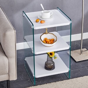 Kumasinova 23.6" 3-Tier Glass Panel Modern Nightstand,Bedside Table with Shelves,Night Stand with Tempered Glass,Side Table for Bedroom - 1 of 4