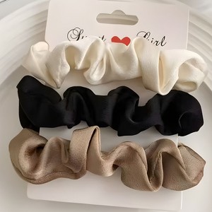 Kitcheniva Silky Satin Scrunchies 3 Pcs - White, Black, Light Brown - 1 of 3