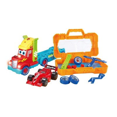 Insten Build Your Own Race Car with Carrier Truck Tool Box, Take-A-Part Toy With Lights & Sounds