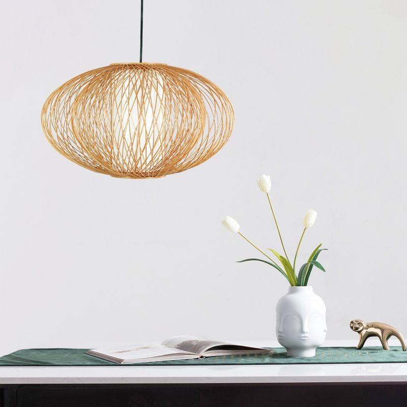 Vintiquewise Handmade Modern Round Bamboo Wicker Rattan Lamp Hanging Light Shade, 2 of 8
