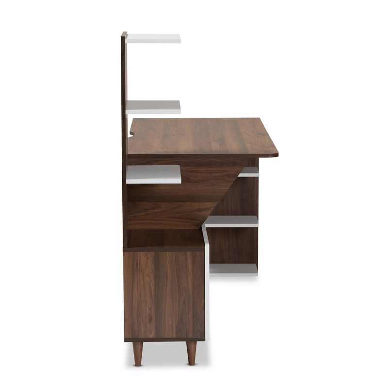 Tobias Two-Tone Wood Storage Computer Desk with Shelves Walnut - Baxton Studio, 6 of 11
