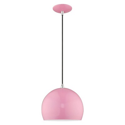 Sleek Shiny Pink Aluminum Mini Pendant with White Interior