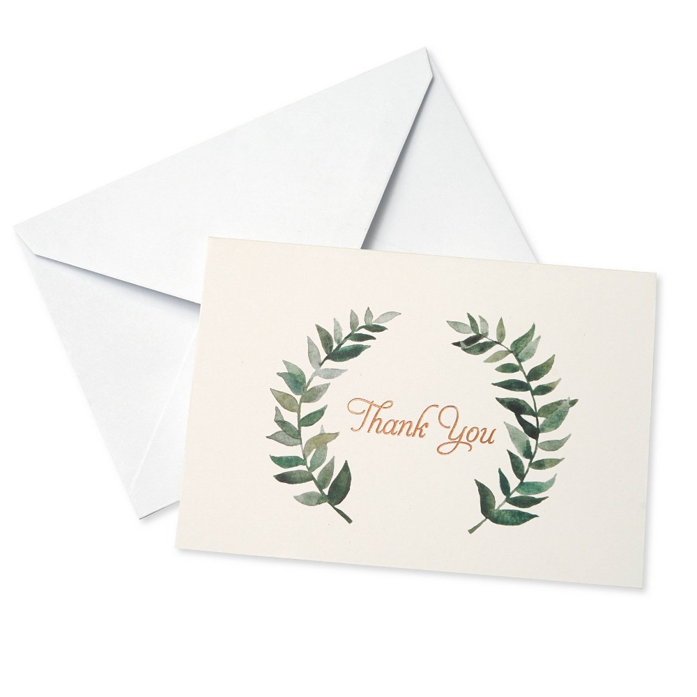 50ct 'Thank You' Cards with Wreath: Gartner Studios, Floral Botanical Design, Multicolor, Includes Envelopes, Matte Finish