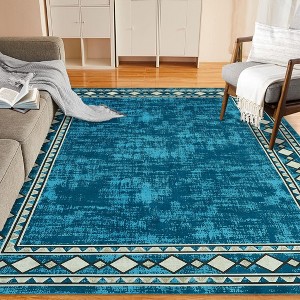 Bordered Machine Washable Area Rugs, Area Rugs for Bedroom, Soft Lightweight Non Slip Indoor Carpet, Living Room Rug - 1 of 4