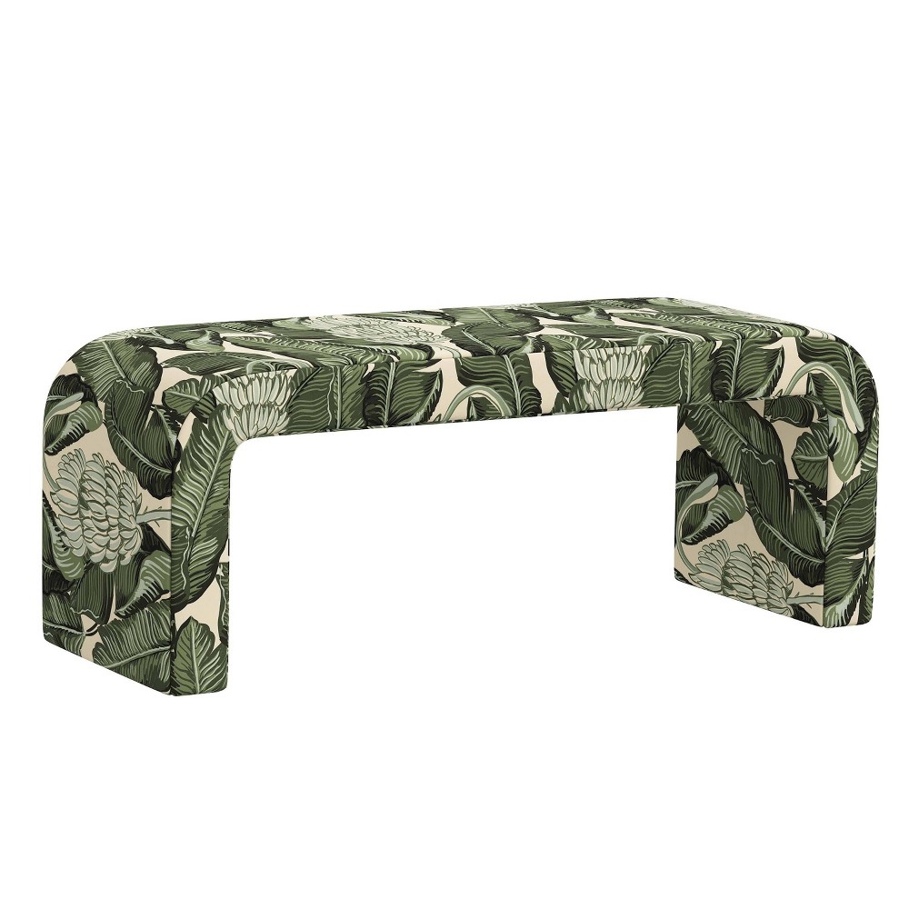 Skyline Furniture Colby Upholstered Bench Olive Green: Cotton Fabric, Pine Frame, Botanical Pattern, 250lb Capacity