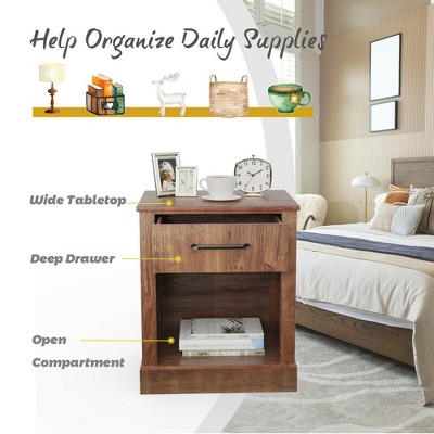 Rustic Brown Wooden Nightstand with Drawer and Shelf