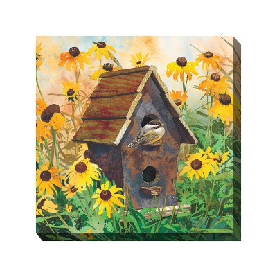 Cottage Garden West of The Wind Farm Bird Yellow, Green, Brown 24 x 24 Inch Waterproof Gallery Wrapped Canvas, Outdoor Garden, Yard, Patio All Weather