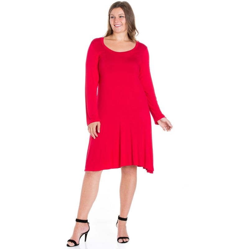 24seven Comfort Apparel Classic Long Sleeve Plus Size Flared Mini Dress, 1 of 5