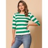 INSPIRE CHIC Women's Stripes Casual Basic Elbow Sleeves Boat Neck Slim Fit T-Shirts - 2 of 4