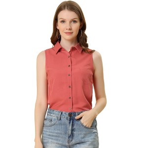 Allegra K Women's Single Breasted Casual Office Sleeveless Shirt - 1 of 4