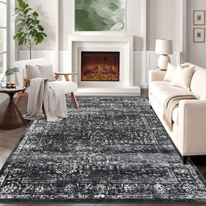 Washable Vintage Printed Rug Non Slip Low Pile Rug Retro Throw Floor Cover Foldable Indoor Carpet for Living Room Bedroom - 1 of 4