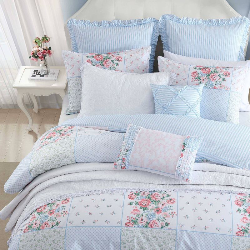 Laura Ashley Hope Patchwork Cotton Comforter Set Pink, 4 of 5