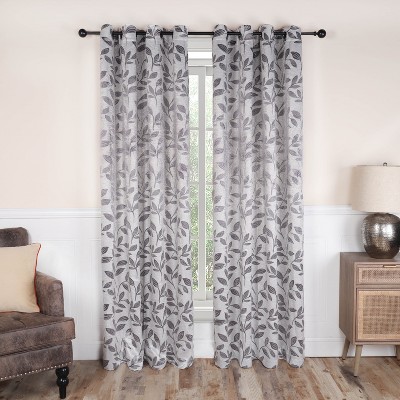 Modern Bohemian Leaves Blackout Curtain Set With 2 Panels And 8 ...