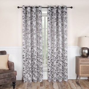 Modern Bohemian Leaves Room Darkening Semi-Blackout Curtains, Set of 2 by Blue Nile Mills - 1 of 4