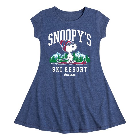 Girls' - Peanuts - Snoopy's Ski Resort Fit & Flair Cap Sleeve Dress - image 1 of 4