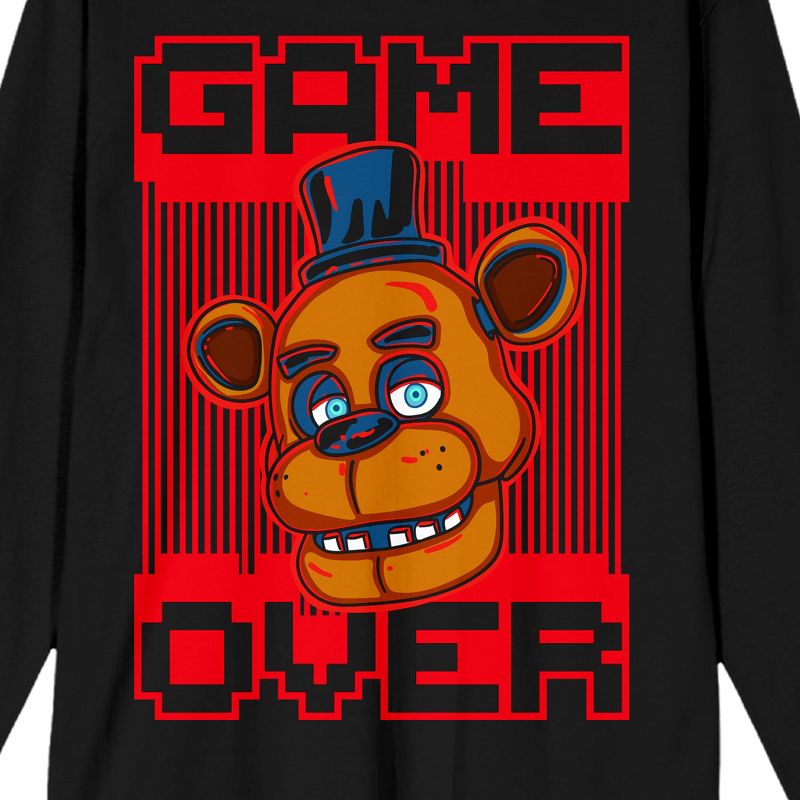Five Nights At Freddy's Freddy Big Face Game Over Crew Neck Long Sleeve Men's Black Tee, 2 of 4