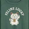 Women's - Instant Message - Feline Lucky Lightweight French Terry Wide Neck Long Sleeve Graphic Shirt - 2 of 4
