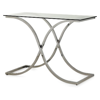 Leah Contemporary Metal Glass Top Sofa Table Chrome - HOMES: Inside + Out