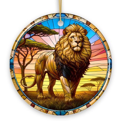 Kings of the Savannah Lion Stained Glass Style Ceramic Ornament, African Animals Christmas Gift and Decor| OrnamentallyYou