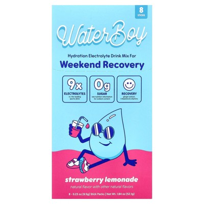 Waterboy Weekend Recovery, Hydration Electrolyte Drink Mix, Strawberry Lemonade, 8 Stick Packs, 0.23 oz (6.5 g) Each