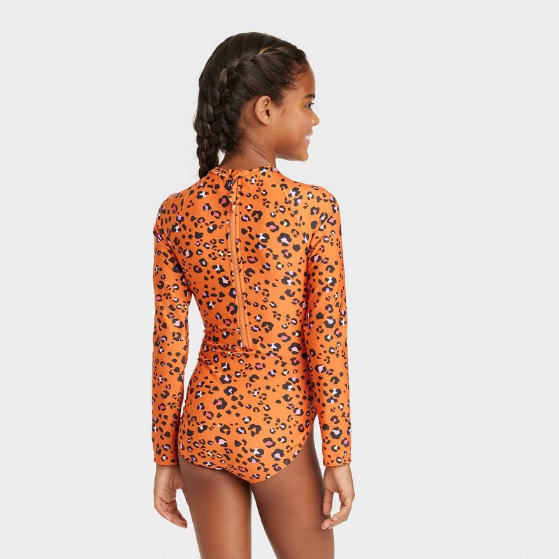 Girls' Spots of fun Long Sleeve One Piece Rash Guard Swimsuit - Cat & Jack™️ Orange, 3 of 4