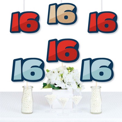 Big Dot of Happiness Boy 16th Birthday - Sixteen Shaped Decorations DIY Sweet Sixteen Birthday Party Essentials - Set of 20