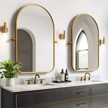 Neutypechic Arched Metal Frame Pivot Wall Mirror Bathroom Vanity Mirror Set of 2 - 36"x24", Gold