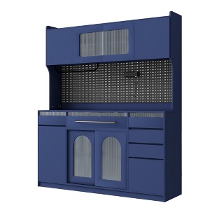 KTMBDW 75'' Tall Kitchen Hutch Cabinet, 63¡° Wide Pantry Cabinet, Buffet Hutch with Pegboard, Power Outlet, 7 Doors & 6 Drawers, Cupboard (Blue) - 1 of 4