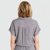 Knit & Lounge Women’s Striped Short Sleeve Romper Button Front Collared Neckline Drawstring Waist Soft Woven Fabric Pockets - 4 of 4
